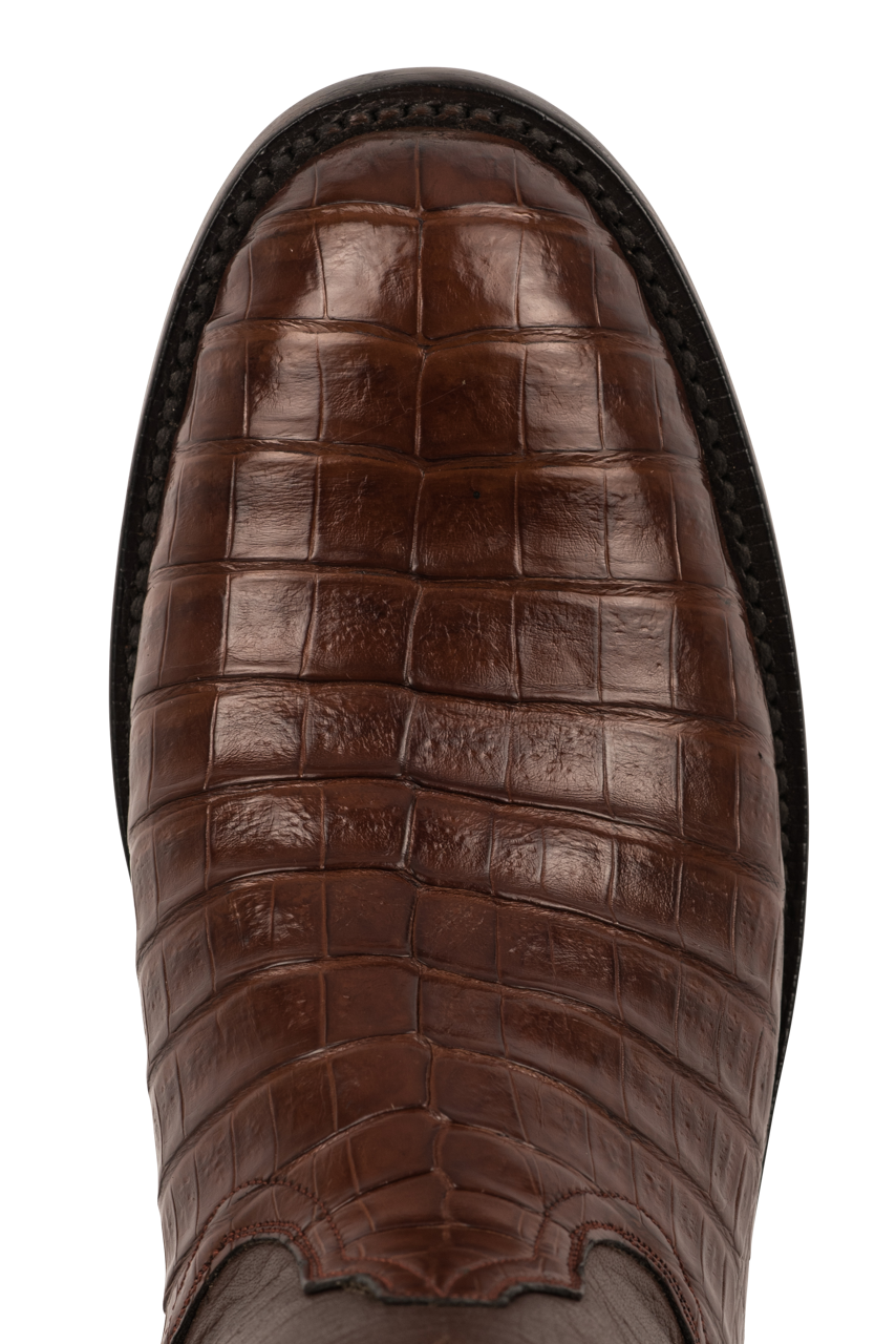 Black Jack Men's Dark Cognac Caiman Belly Roper Boots | Pinto Ranch