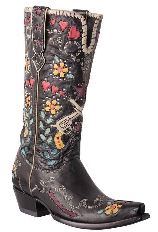 Double D Ranch By Old Gringo Womens Black Goat Bandit Cowgirl Boots Pinto Ranch