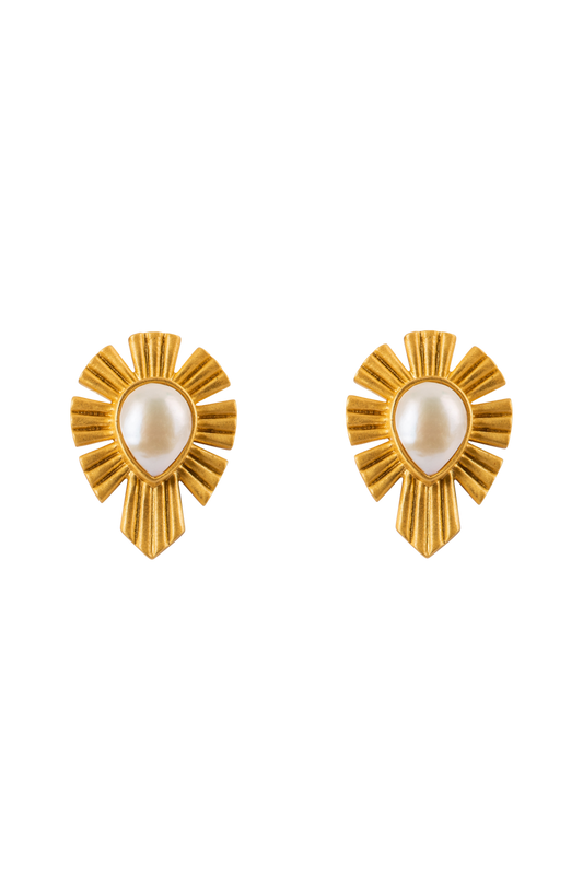 Christina Greene Pearl and Gold Stud Earrings