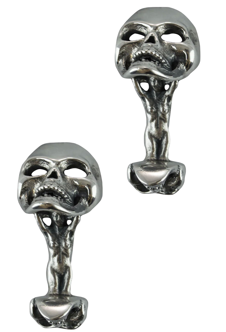 Jeff Deegan Double Skull Silver Cufflinks