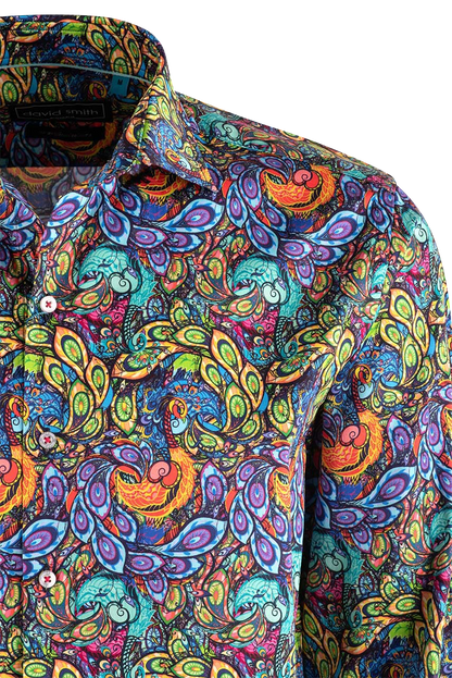 David Smith Australia Peacock Print Button-Front Shirt