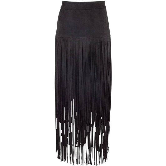 Adore Faux Suede Long Fringe Skirt