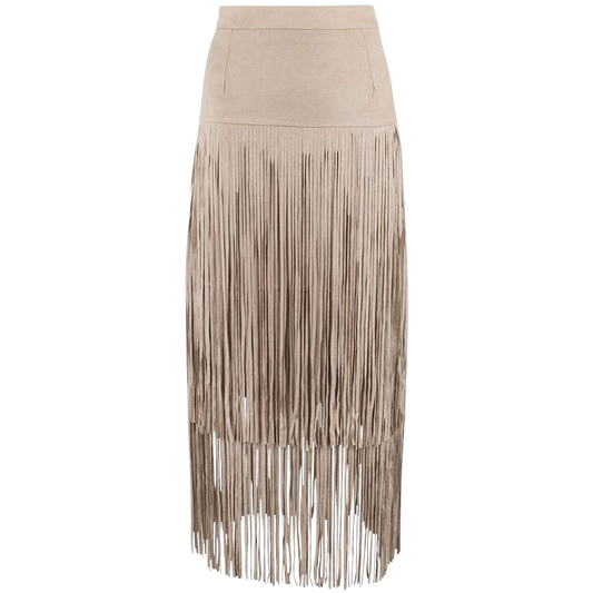 Adore Faux Suede Long Fringe Skirt