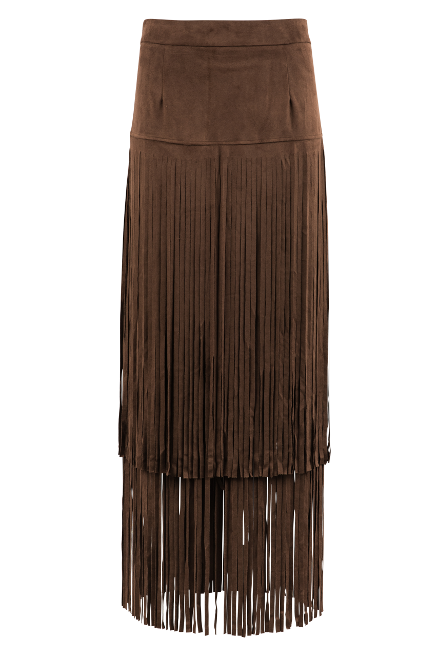Adore Faux Suede Long Fringe Skirt