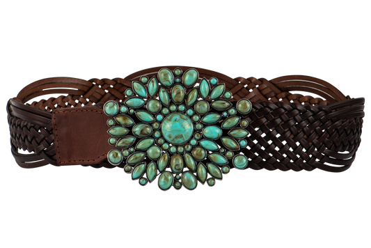 Double D Ranch Braided Leather & Turquoise Stone Belt