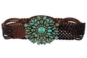 Double D Ranch Braided Leather & Turquoise Stone Belt
