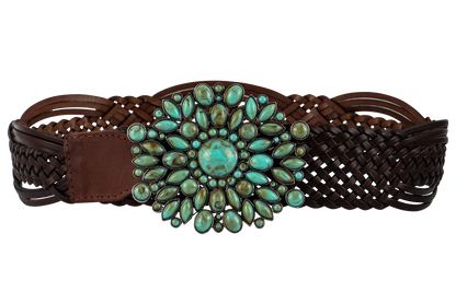 Double D Ranch Braided Leather & Turquoise Stone Belt