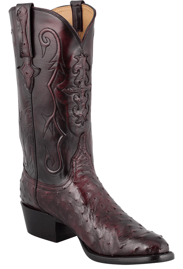 Lucchese Men's FullQuill Ostrich Black Cherry Cowboy Boots Pinto Ranch