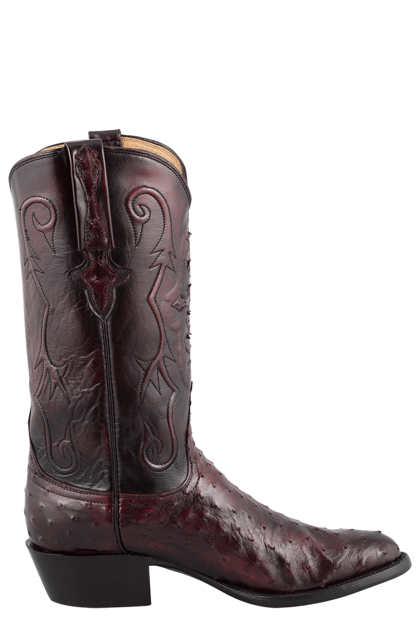 Lucchese Men's Full Quill Ostrich Black Cherry Cowboy Boots Pinto Ranch