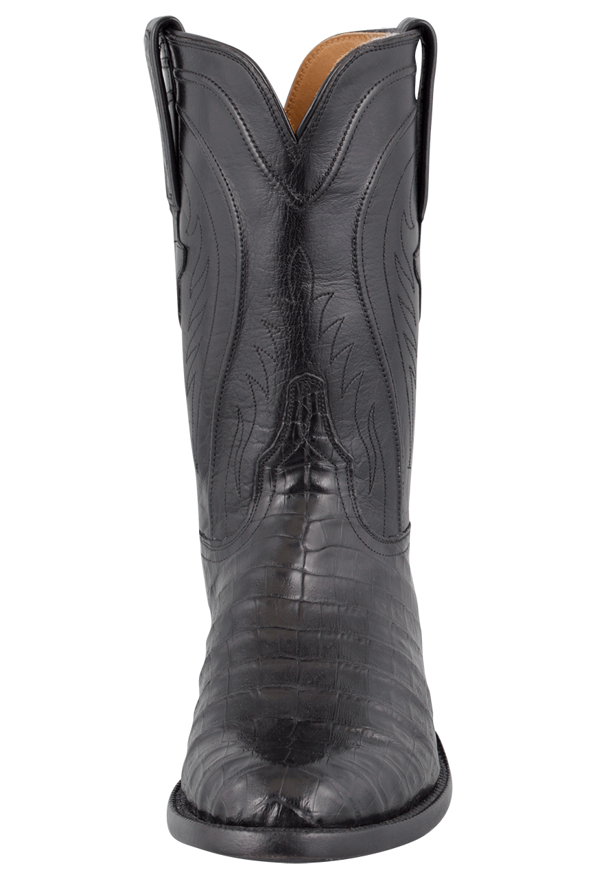 Lucchese Men's Belly Caiman Crocodile Roper Boots - Black