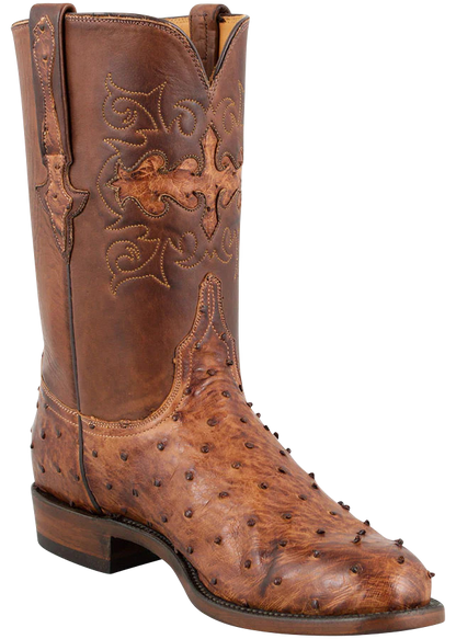 Lucchese Men's Full Quill Ostrich Roper Boots - Burnished Barnwood