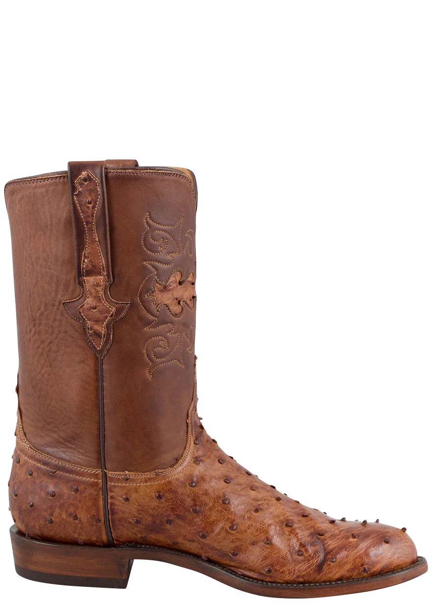 Lucchese Men's Full Quill Ostrich Roper Boots - Burnished Barnwood