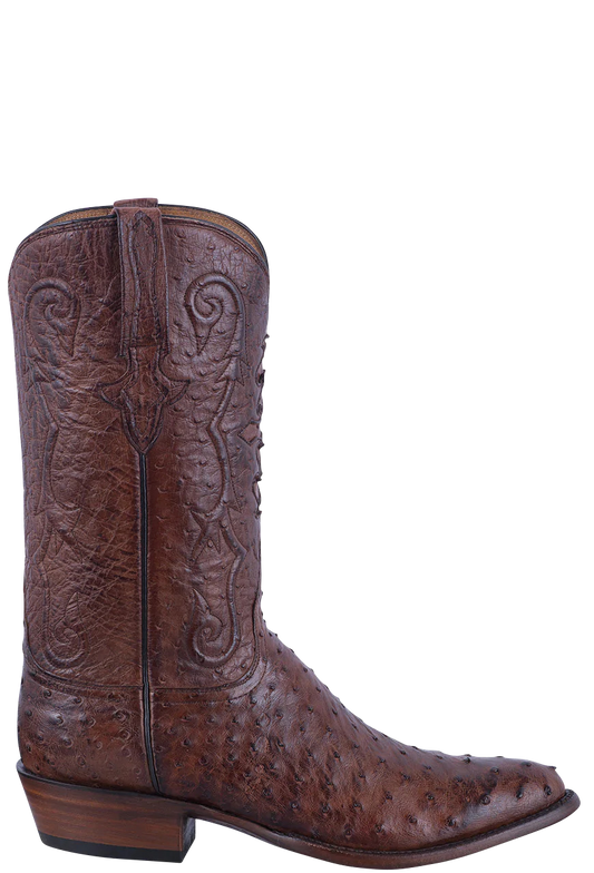 Lucchese Men's Full Quill & Smooth Ostrich Cowboy Boots - Antique Chocolate