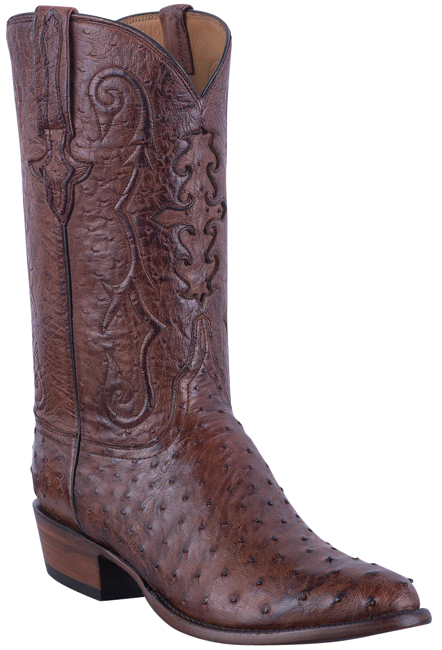 Lucchese Men's Full Quill & Smooth Ostrich Cowboy Boots - Antique Chocolate