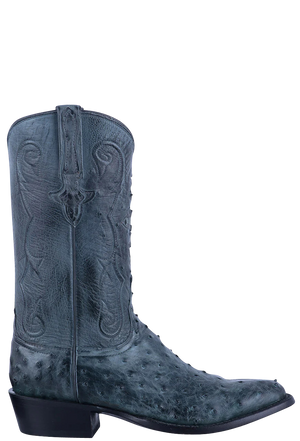 Lucchese Men's Full Quill & Smooth Ostrich Cowboy Boots - Anthracite