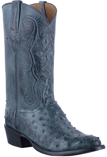 Lucchese Men's Full Quill & Smooth Ostrich Cowboy Boots - Anthracite