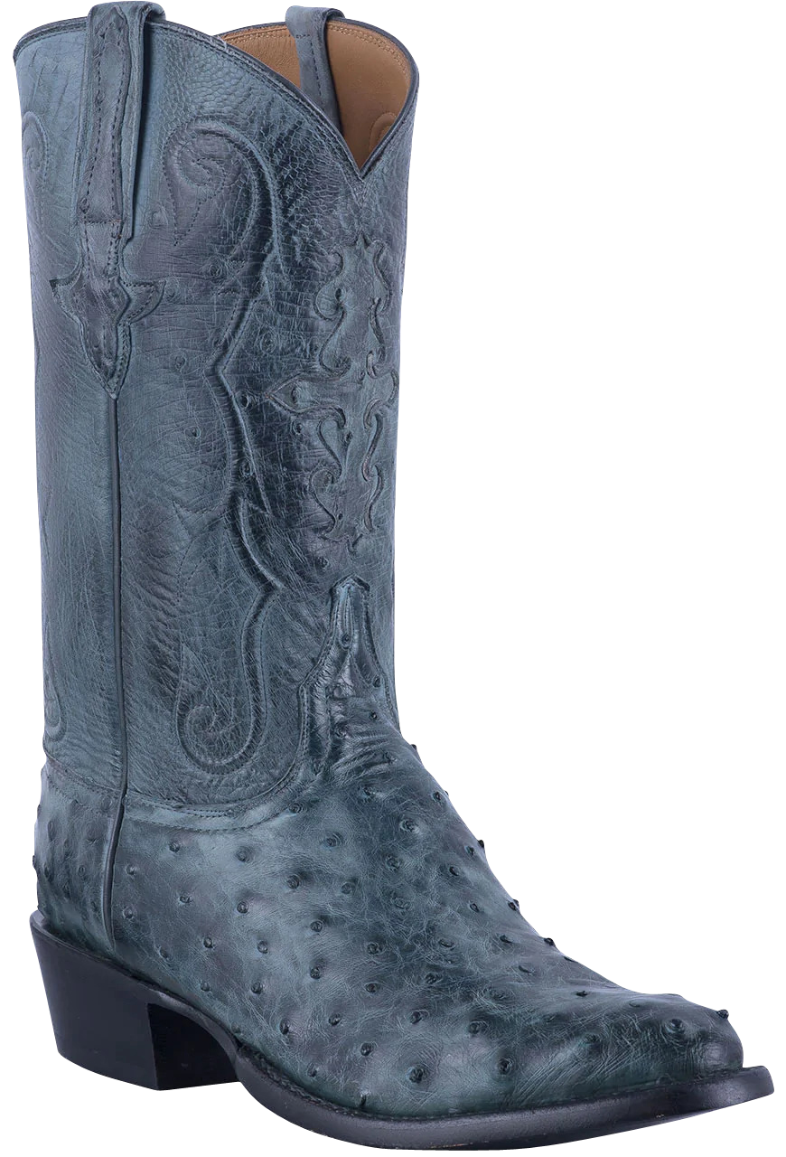 Lucchese Men's Full Quill & Smooth Ostrich Cowboy Boots - Anthracite