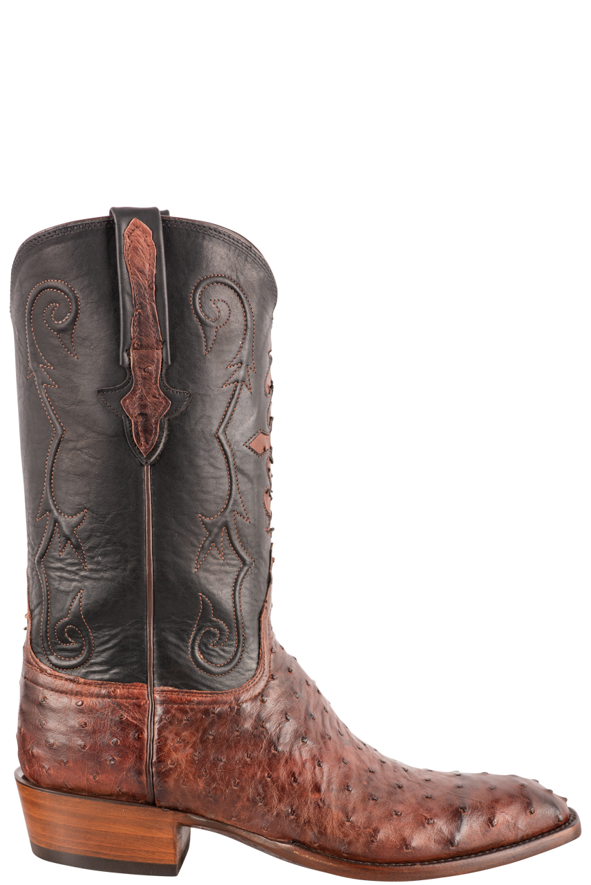 Lucchese Men's Full Quill Ostrich Cowboy Boots - Antique Mahogany