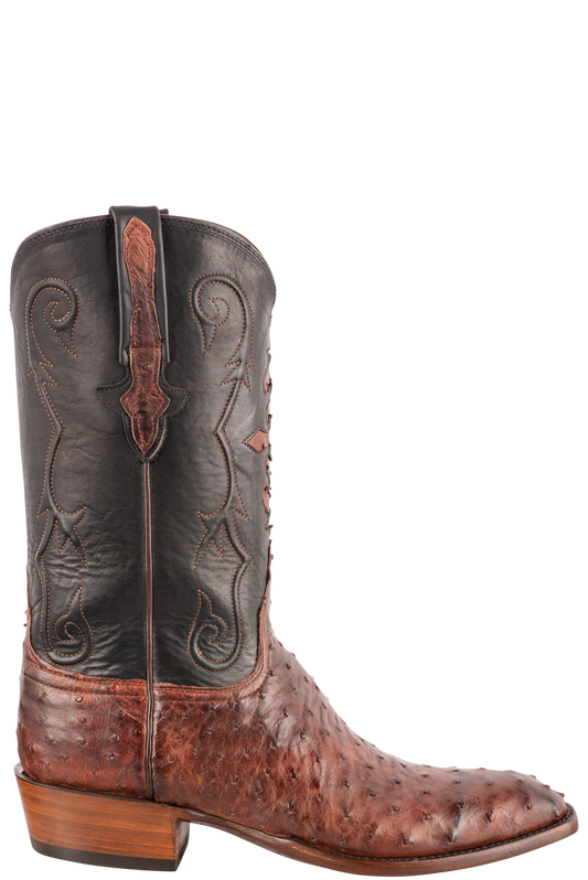 Lucchese Men's Full Quill Ostrich Cowboy Boots - Antique Mahogany