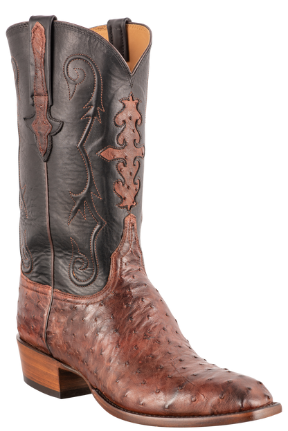 Lucchese Men's Full Quill Ostrich Cowboy Boots - Antique Mahogany