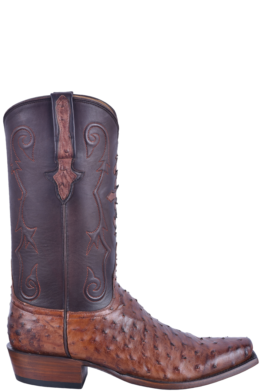 Lucchese Men's Full Quill Ostrich Cowboy Boots - Antique Chocolate