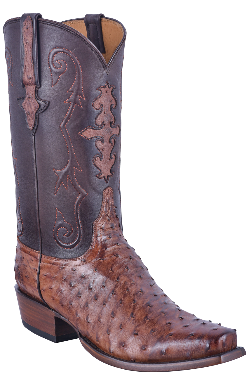 Lucchese Men's Full Quill Ostrich Cowboy Boots - Antique Chocolate
