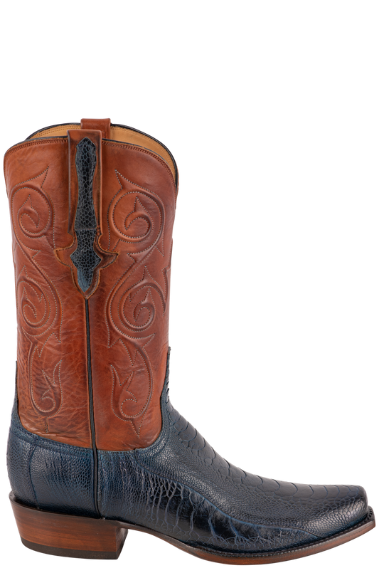 Lucchese Men's Ostrich Leg Red River Cowboy Boots - Antique Navy