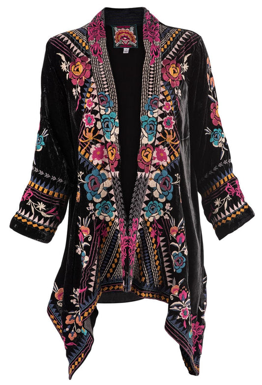 Johnny Was Black Tinasha Velvet Draped Cardigan