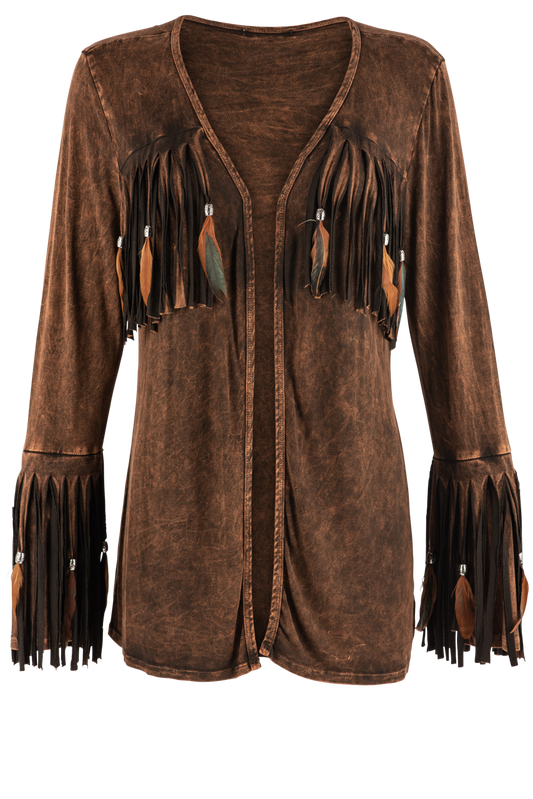 Pat Dahnke Feather Fringe Shawl Jacket - Brown