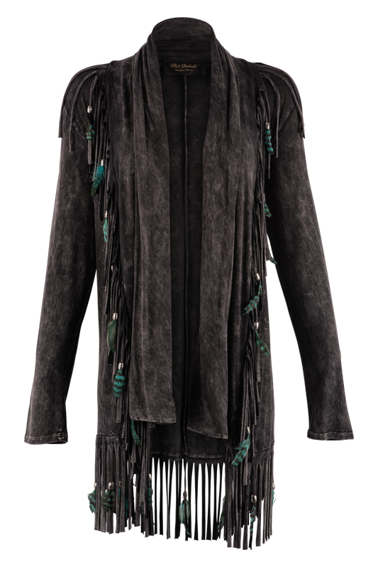 Pat Dahnke Feather Fringe Shawl Jacket - Black