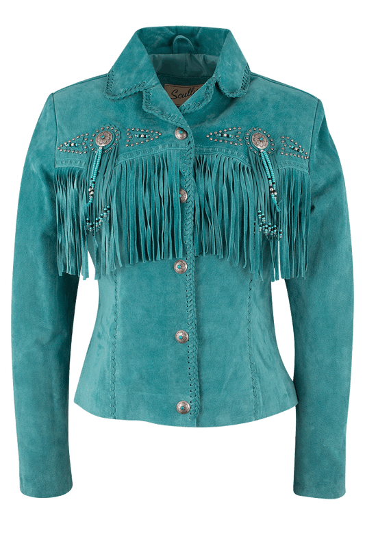 Scully Fawn Fringe Jacket - Turquoise