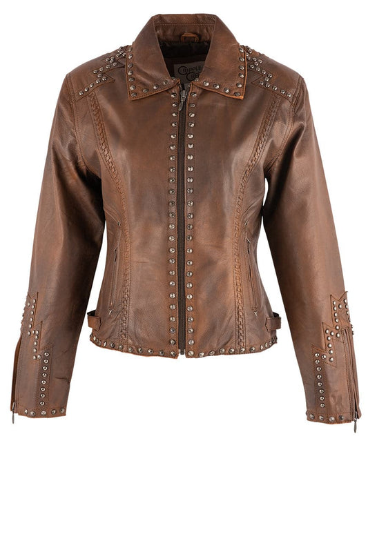 Cripple Creek Vintage Brown Studded Jacket