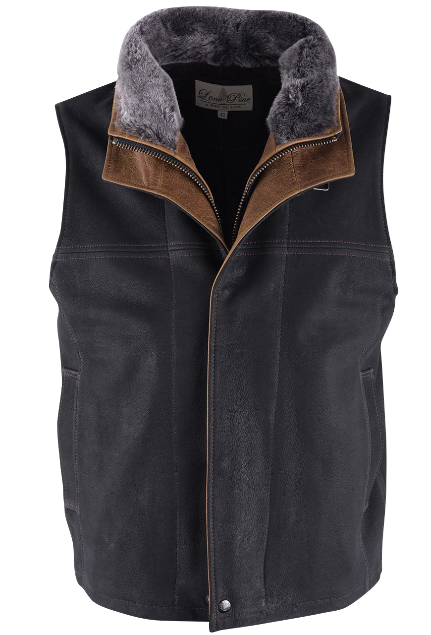 Lone Pine Black Leather Vest with Detachable Shearling