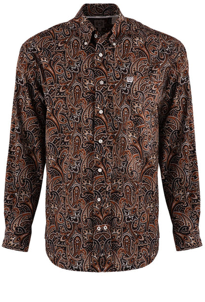 Cinch Paisley Long Sleeve Button-Front Shirt - Black and Copper