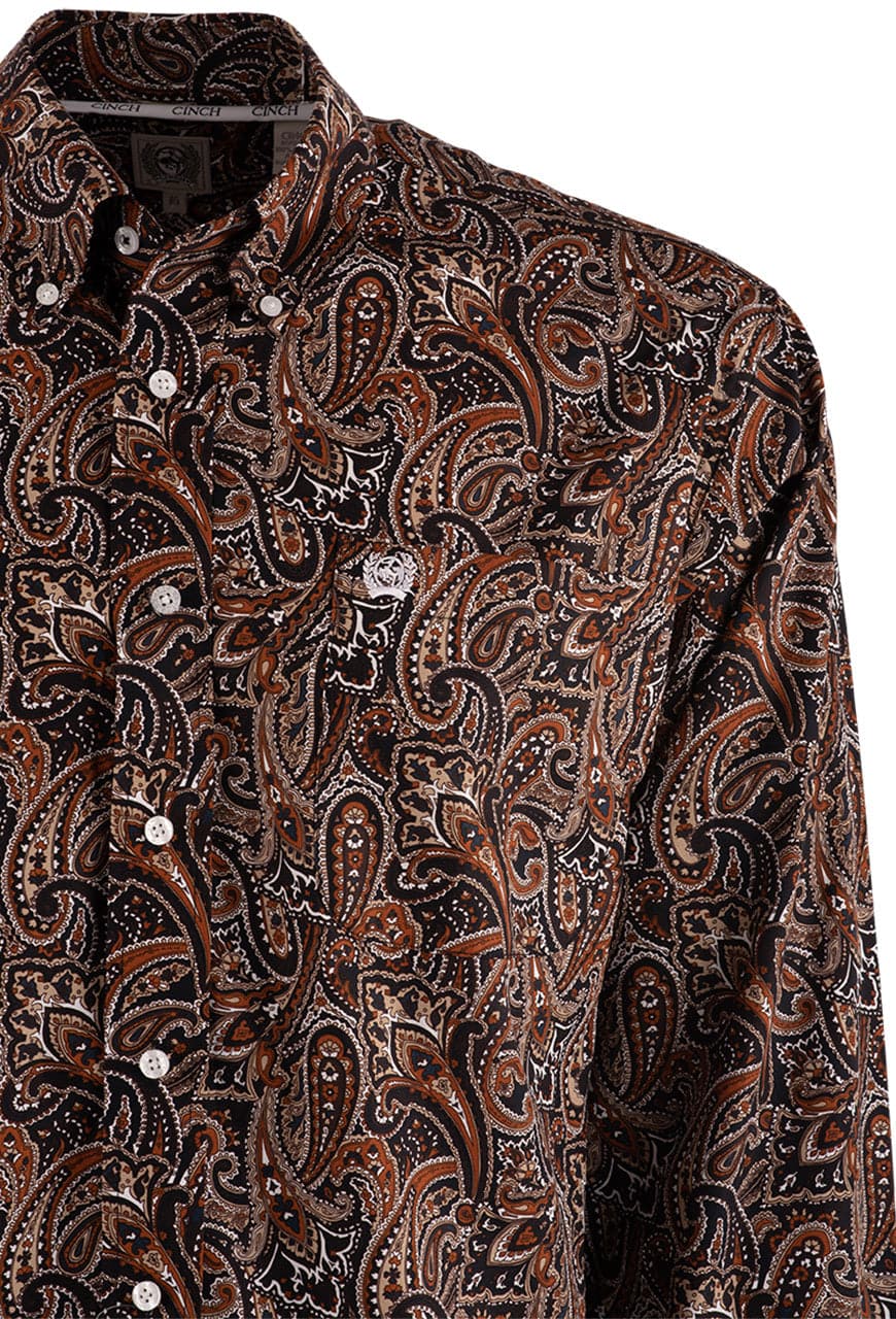 Cinch Paisley Long Sleeve Button-Front Shirt - Black and Copper