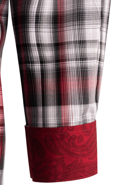 Cinch Plaid Long Sleeve Button-Front Shirt - Burgundy
