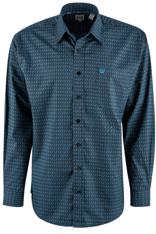 Cinch Long Sleeve Button Down Shirt - Black & Blue