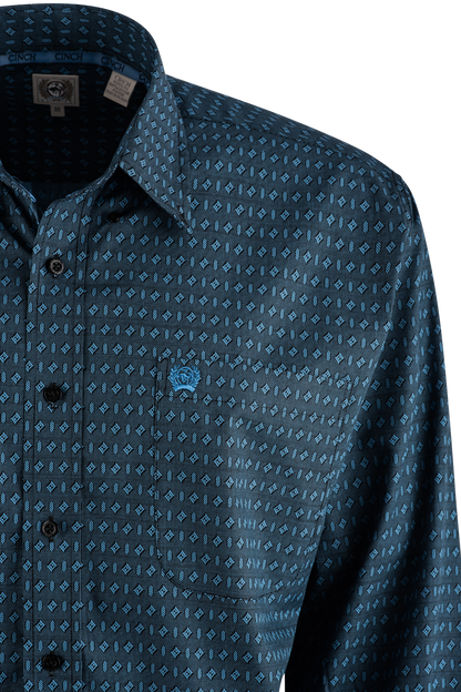 Cinch Long Sleeve Button Down Shirt - Black & Blue