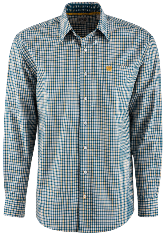 Cinch Check Long Sleeve Button-Front Shirt - Teal