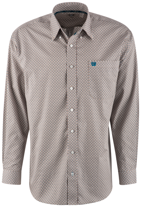 Cinch Circular Long Sleeve Button-Front Shirt - Khaki