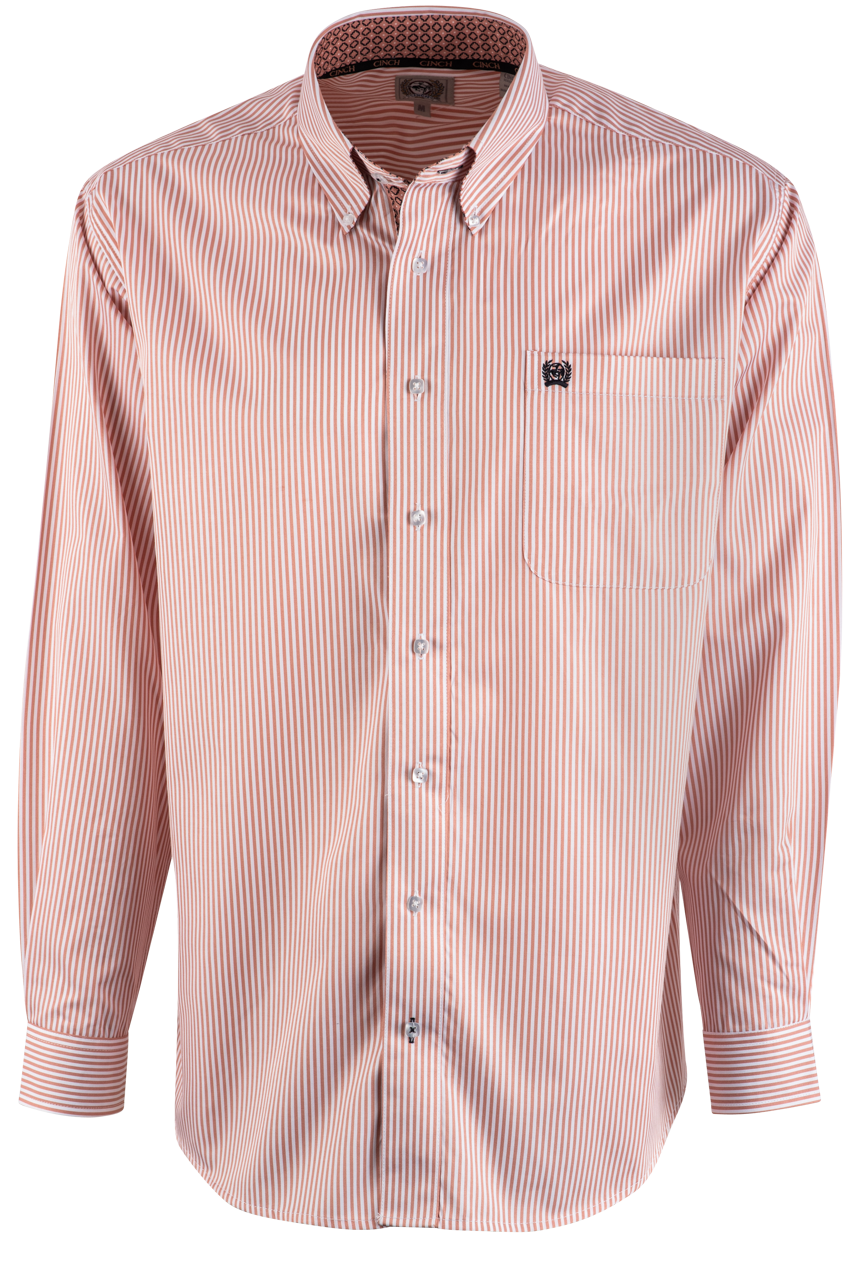 Cinch Tencel Stripe Western long Sleeve Button-Front Shirt - Pink/White