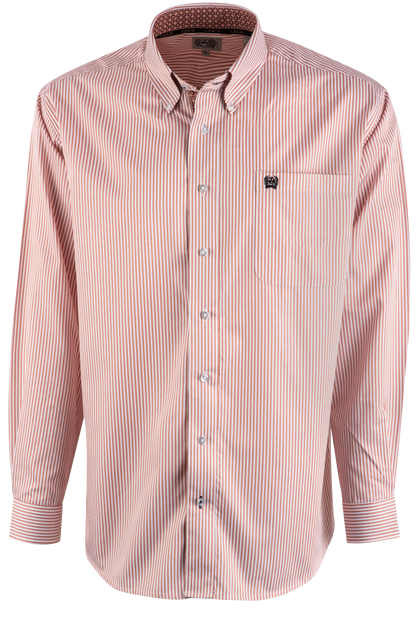 Cinch Tencel Stripe Western long Sleeve Button-Front Shirt - Pink/White