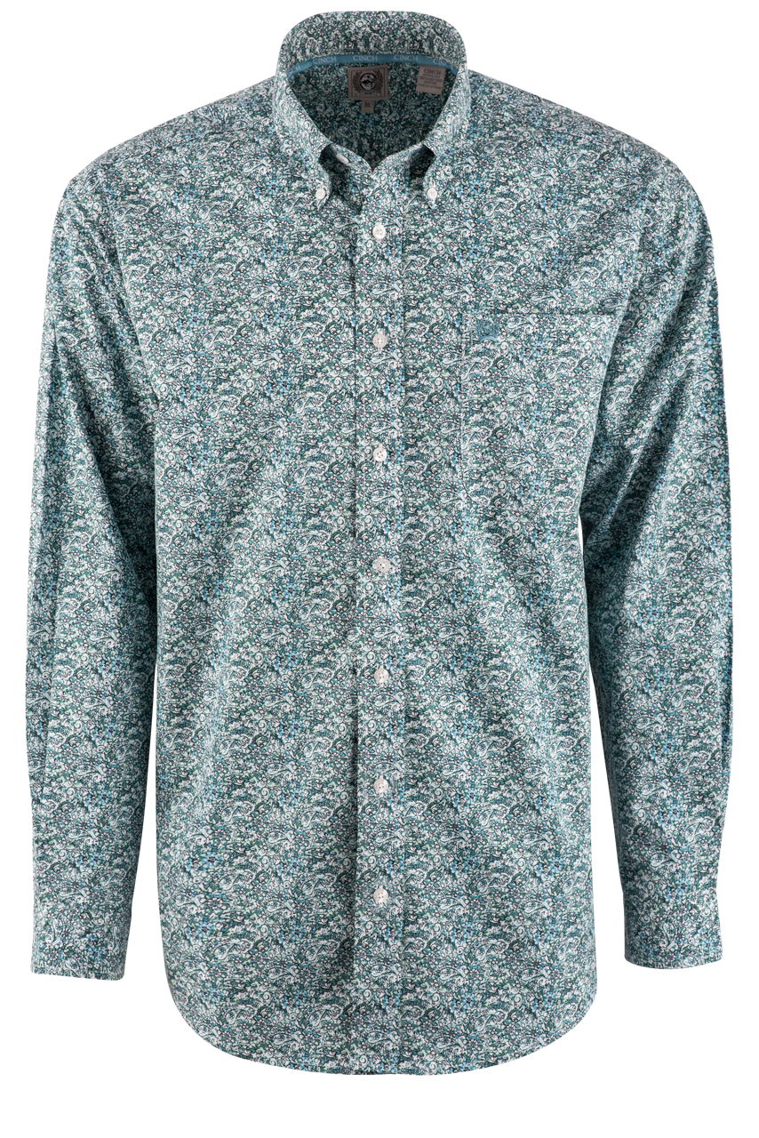 Cinch Green Floral Long Sleeve Button-Front Shirt