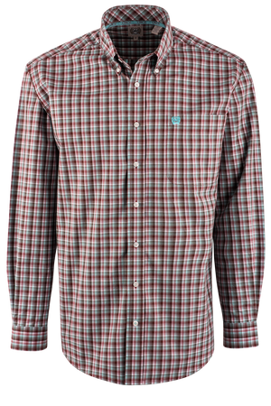 Cinch Burgundy Plaid Button-Front Shirt