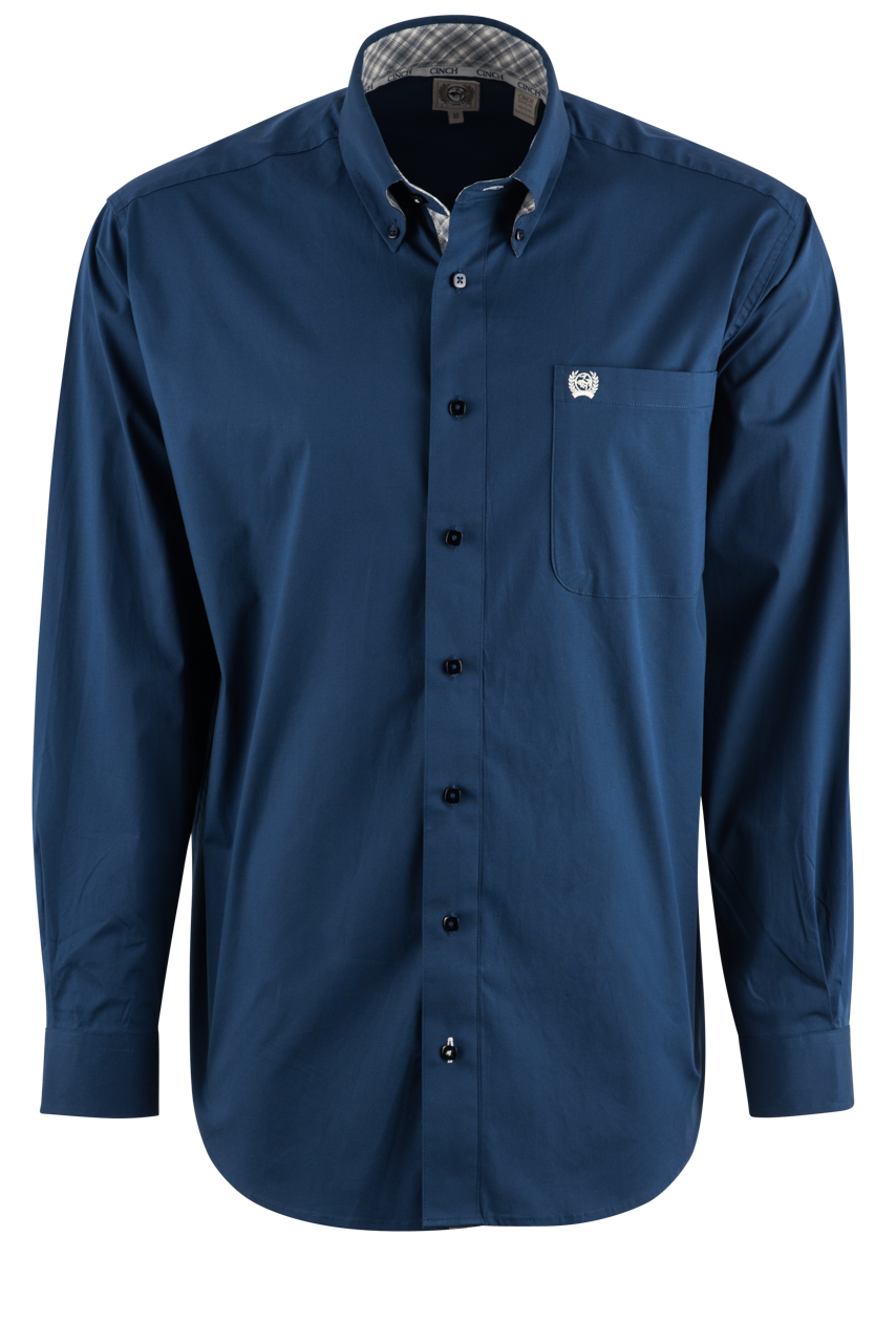 Cinch Solid Stretch Button-Front Shirt - Royal Navy