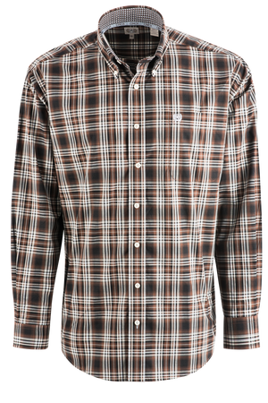 Cinch Plain Weave Button-Front Shirt - Brown Plaid