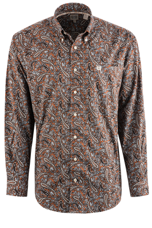 Cinch Paisley Printed Button-Front Shirt - Brown
