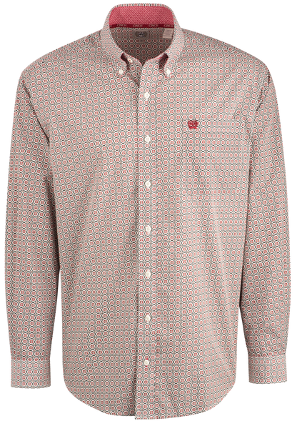 Cinch Cream Ground Button-Front Shirt - Red Foulard
