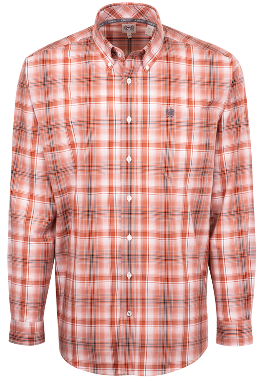 Cinch Plaid Button-Front Shirt - Orange