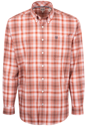 Cinch Plaid Button-Front Shirt - Orange